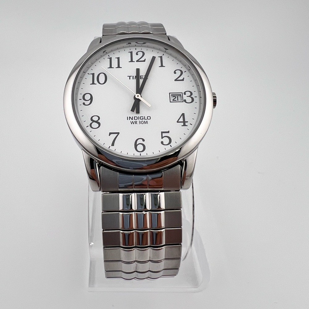 Timex Men's Watch TW2V05400 Quartz Indiglo White Dial Black Leather Band 35mm